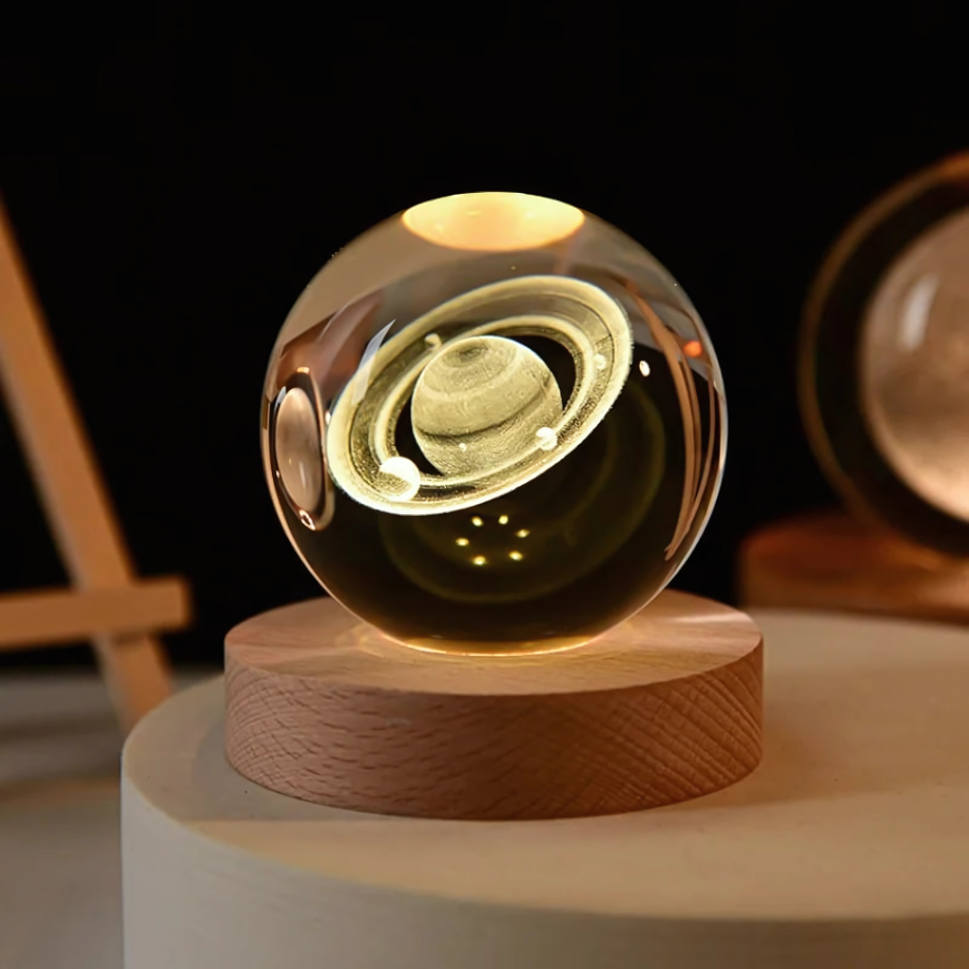 Lámpara 3D Planetas y Luna | Esfera de Cristal Decorativa con Luz LED