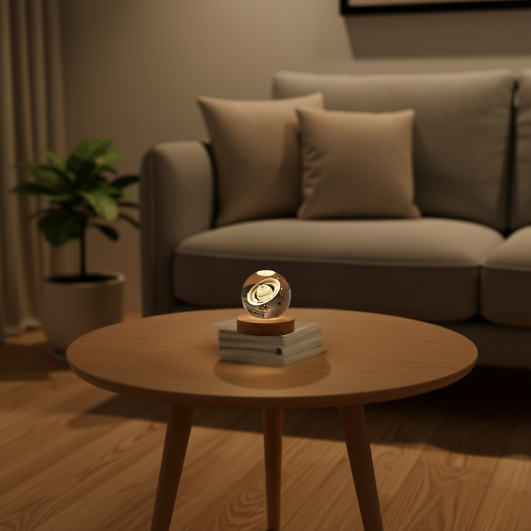 Lámpara 3D Planetas y Luna | Esfera de Cristal Decorativa con Luz LED