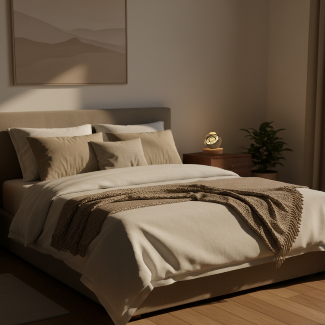 Lámpara 3D Planetas y Luna | Esfera de Cristal Decorativa con Luz LED