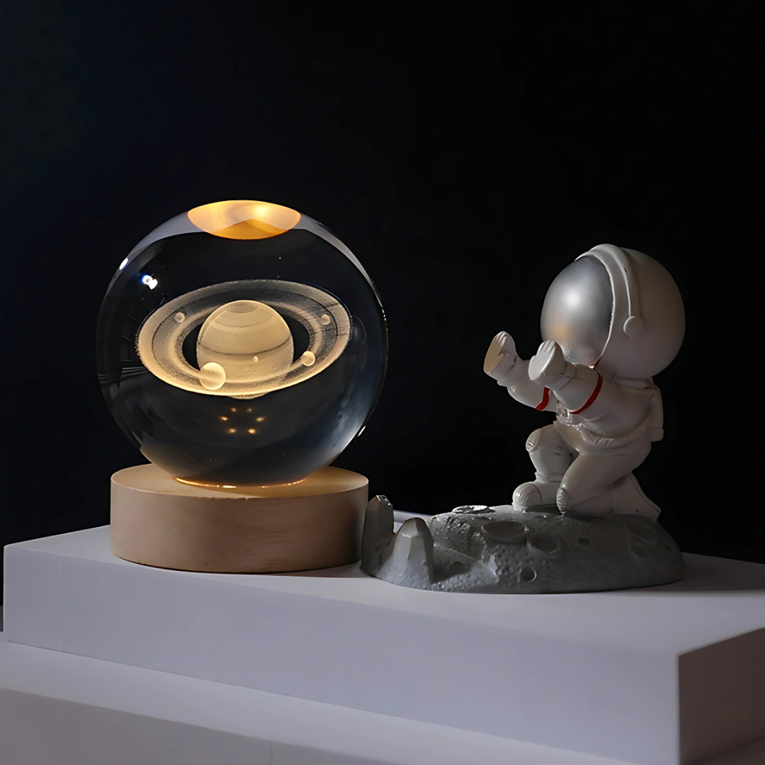 Lámpara 3D Planetas y Luna | Esfera de Cristal Decorativa con Luz LED