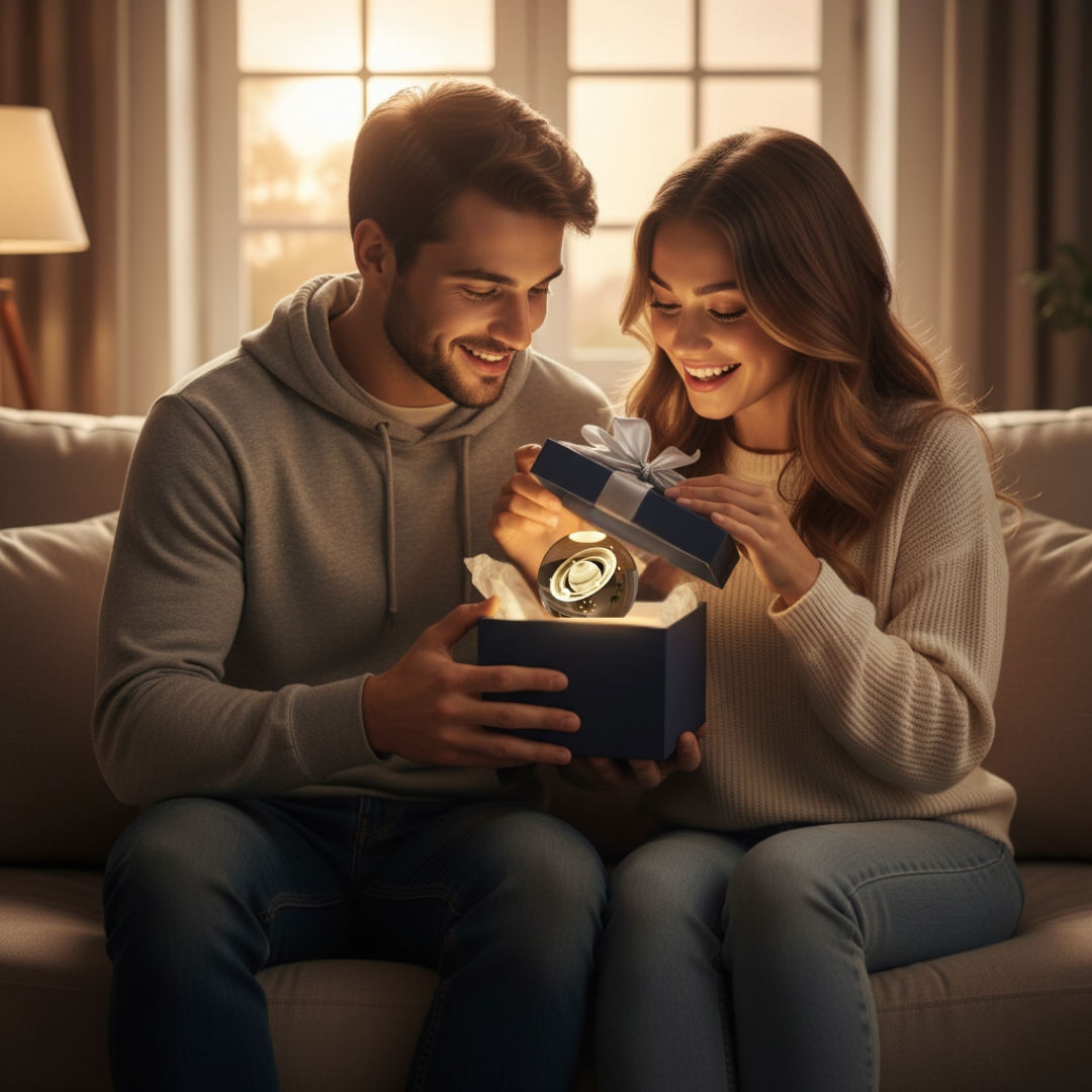 Lámpara 3D Planetas y Luna | Esfera de Cristal Decorativa con Luz LED