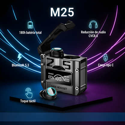 Auriculares M25 Bluetooth 5.3 – Sonido Premium y Batería 180h 🔋