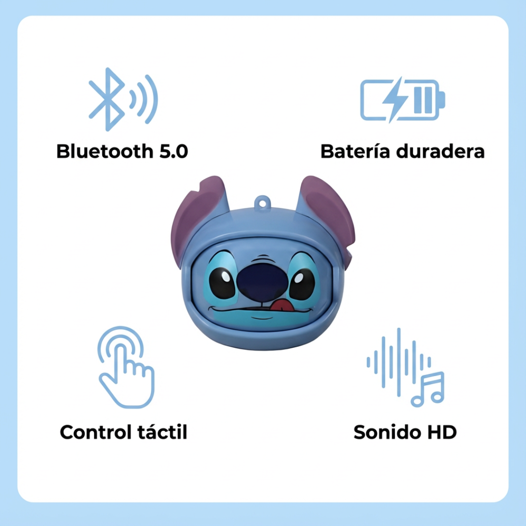 Auriculares Stitch Disney – Estuche de Carga, Control Táctil y Sonido Premium