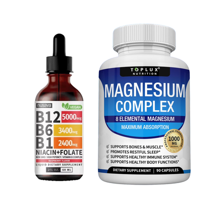 Vitamina B12  para la mañana + Magnesium para la noche - Apoya tu energía en la mañana y tu descanso en la noche.