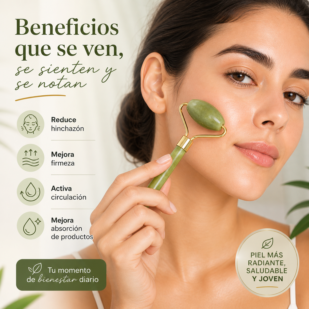 Combo Rutina Facial Completa 4 en 1: Masajeador EMS + Rodillo de Jade + Gua Sha + Sérum de Ácido Hialurónico