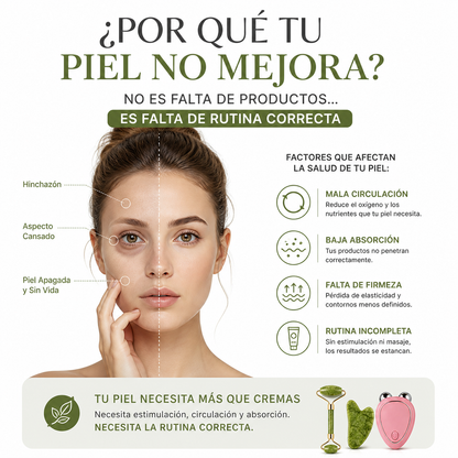 Combo Rutina Facial Completa 4 en 1: Masajeador EMS + Rodillo de Jade + Gua Sha + Sérum de Ácido Hialurónico