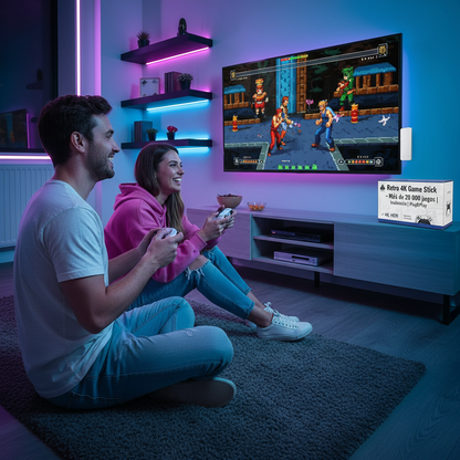 Consola Retro 4K Stick con 20,000+ Juegos | 2 Mandos Inalámbricos | Plug & Play HDMI