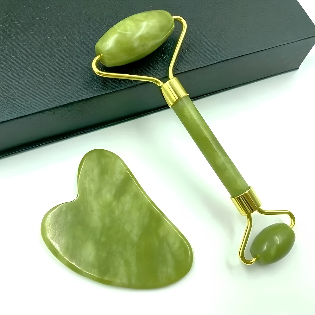 Set facial de jade natural con rodillo y piedra Gua Sha